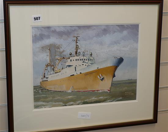 Harold Whitehead, watercolour, The stern trawler Northella H307, signed